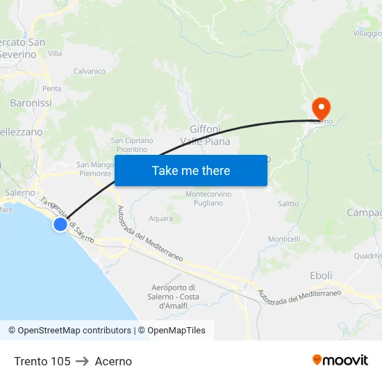 Trento 105 to Acerno map