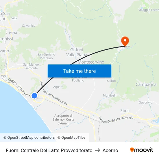 Fuorni Milk Plant Superintendent to Acerno map