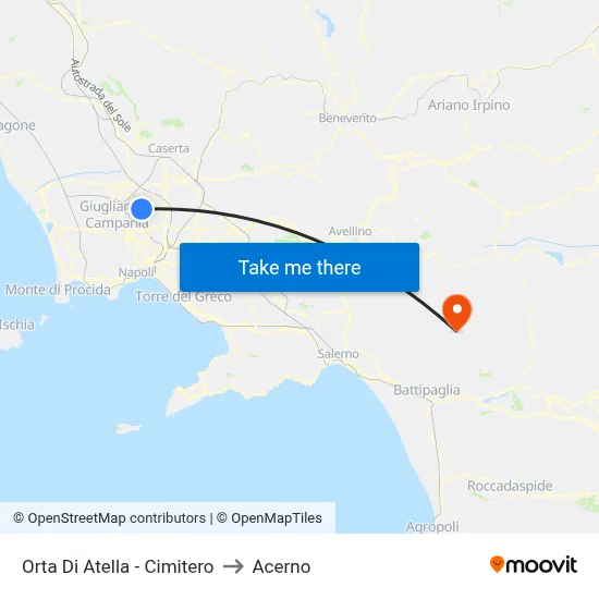 Orta Di Atella - Cemetery to Acerno map