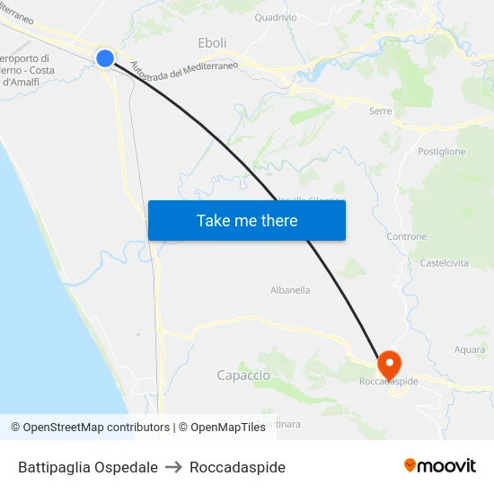 Battipaglia Ospedale to Roccadaspide map