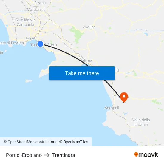 Portici-Ercolano to Trentinara map