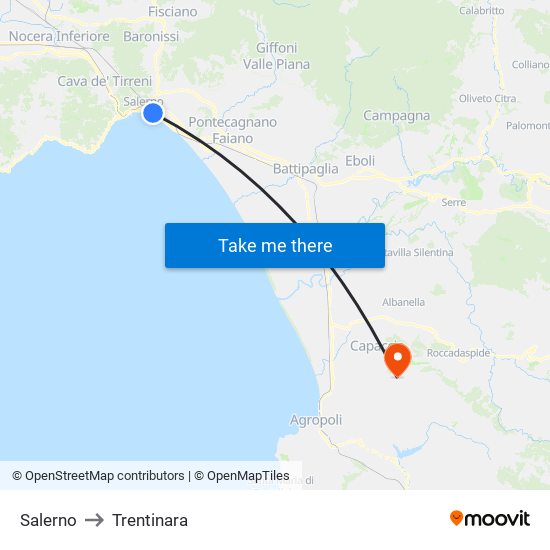Salerno to Trentinara map