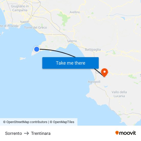 Sorrento to Trentinara map