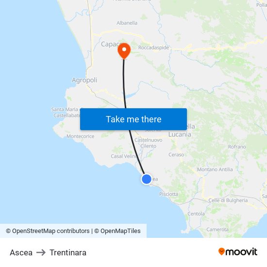 Ascea to Trentinara map
