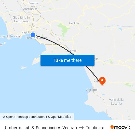 Umberto - Ist. S. Sebastiano Al Vesuvio to Trentinara map
