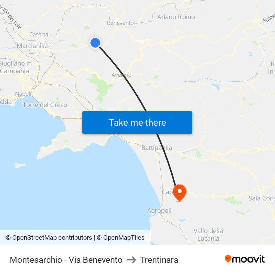 Montesarchio - Via Benevento to Trentinara map