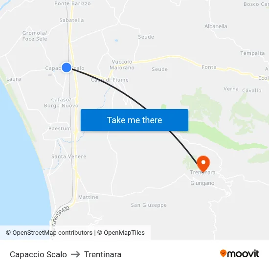 Capaccio Station to Trentinara map