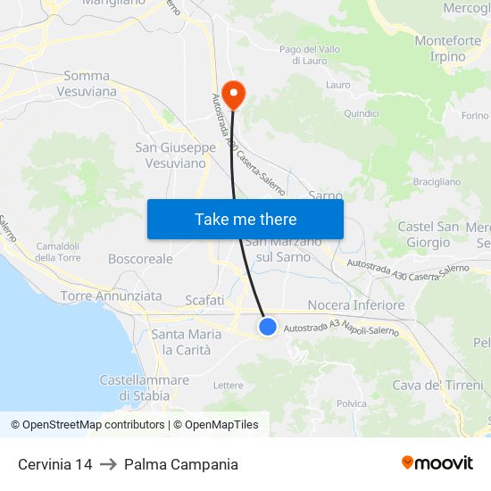 Cervinia 14 to Palma Campania map