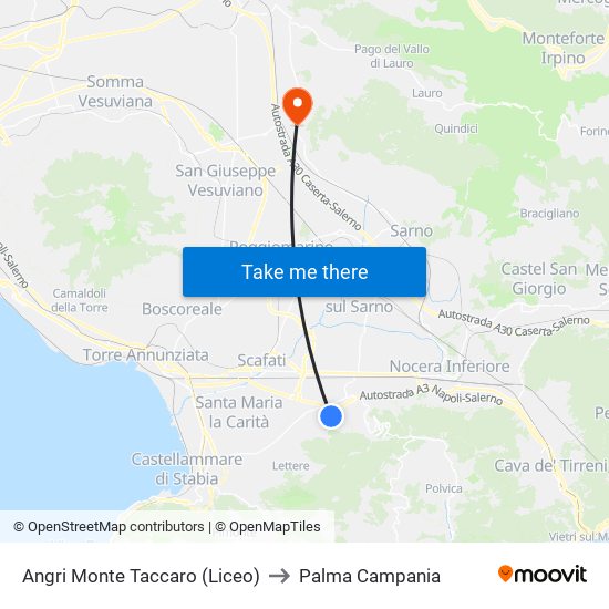 Angri Monte Taccaro (Liceo) to Palma Campania map