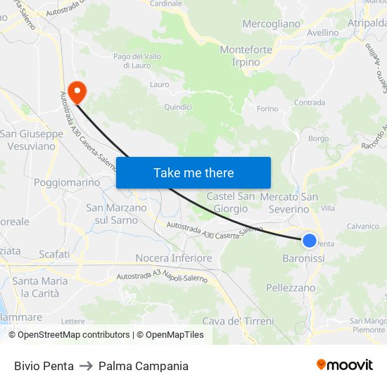 Bivio Penta to Palma Campania map