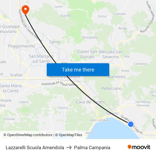 Lazzarelli Scuola Amendola to Palma Campania map