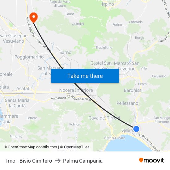 Irno - Bivio Cimitero to Palma Campania map