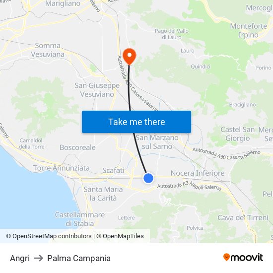 Angri to Palma Campania map