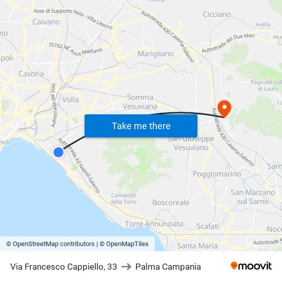 Via Francesco Cappiello, 33 to Palma Campania map