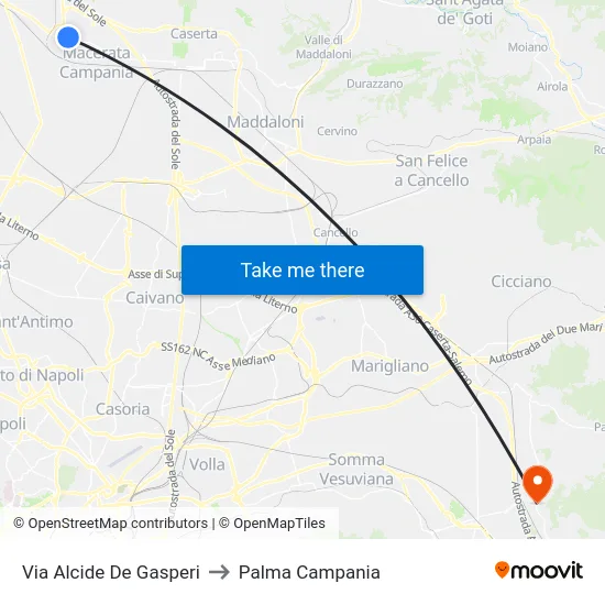 Via Alcide De Gasperi to Palma Campania map