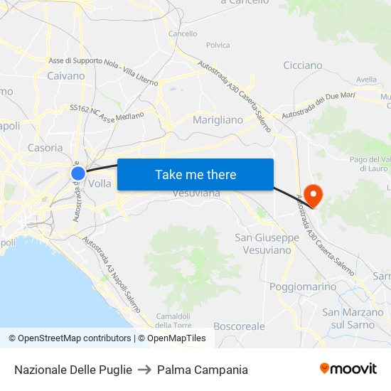 Nazionale Delle Puglie to Palma Campania map