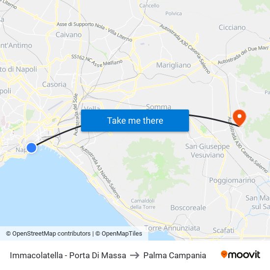 Immacolatella - Porta Di Massa to Palma Campania map