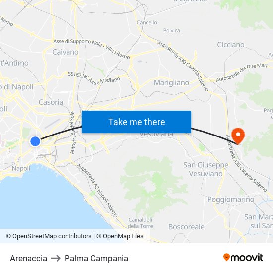 Arenaccia to Palma Campania map