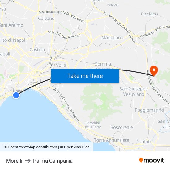 Morelli to Palma Campania map