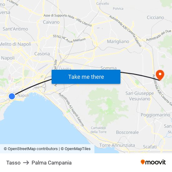 Tasso to Palma Campania map