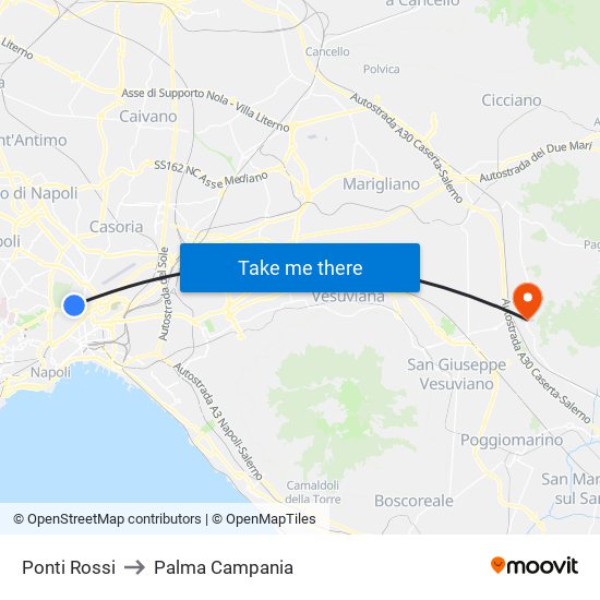 Ponti Rossi to Palma Campania map