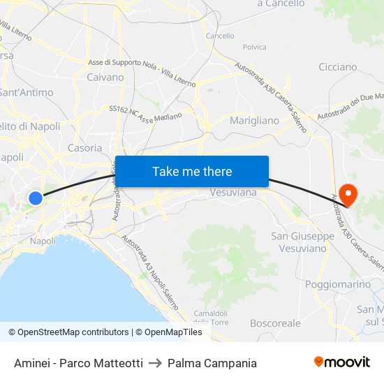 Aminei - Parco Matteotti to Palma Campania map