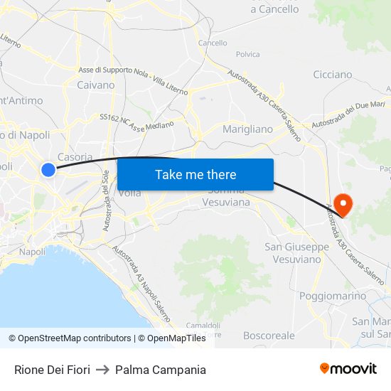 Rione Dei Fiori to Palma Campania map