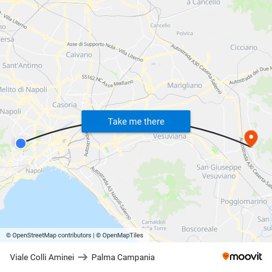 Viale Colli Aminei to Palma Campania map