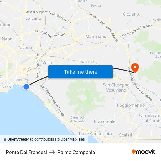 Ponte Dei Francesi to Palma Campania map