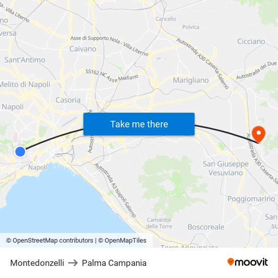 Montedonzelli to Palma Campania map