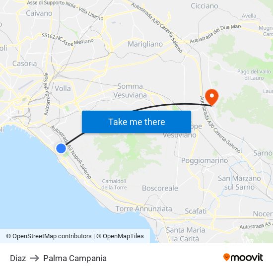 Diaz to Palma Campania map