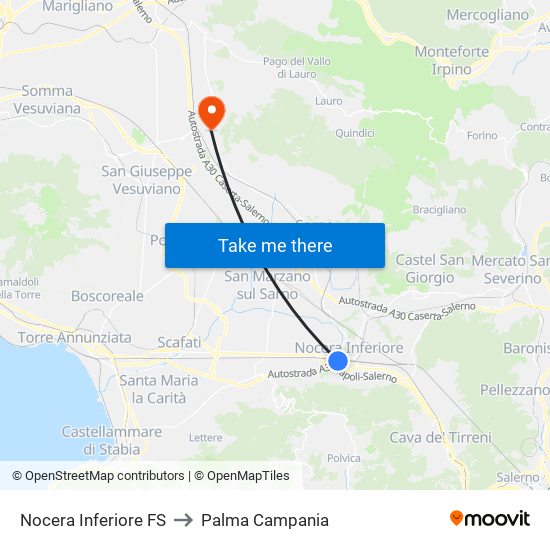 Nocera Inferiore FS to Palma Campania map