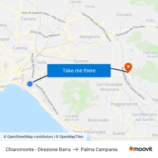 Chiaromonte - Direzione Barra to Palma Campania map