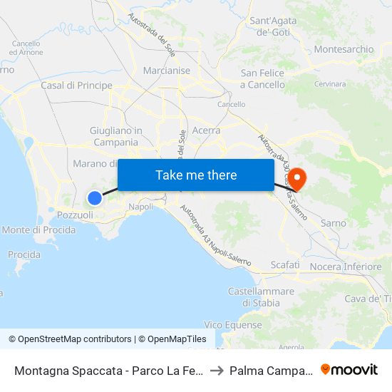Montagna Spaccata - Parco La Fenice to Palma Campania map