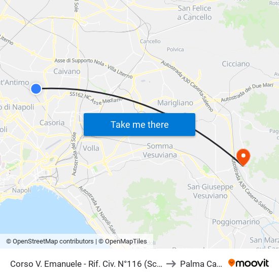 Corso V. Emanuele - Rif. Civ. N°116 (Scuola Media Capasso to Palma Campania map