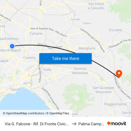 Via G. Falcone - Rif. Di Fronte Civico N° 84 to Palma Campania map