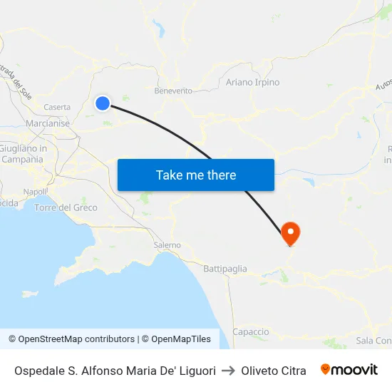 St. Alfonso Maria De' Liguori Hospital to Oliveto Citra map
