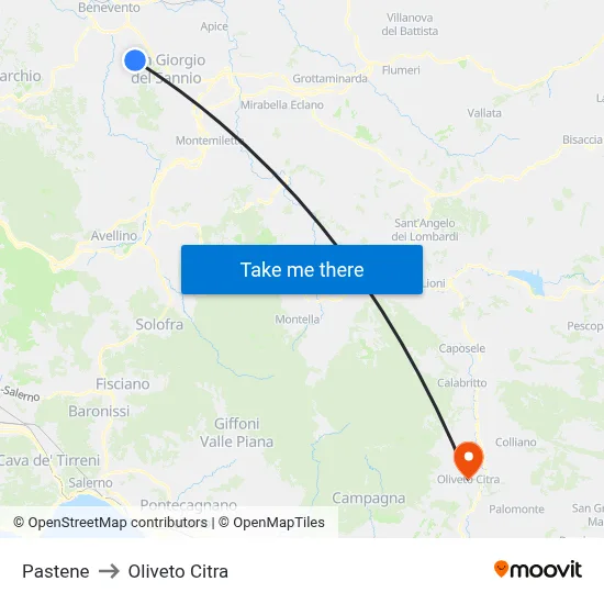 Pastene to Oliveto Citra map