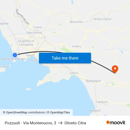 Pozzuoli - Via Montenuovo, 3 to Oliveto Citra map