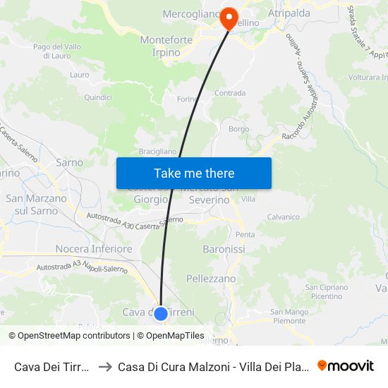 Cava Dei Tirreni to Casa Di Cura Malzoni - Villa Dei Platani map