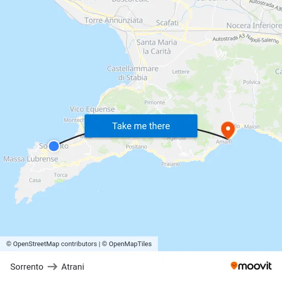 Sorrento to Atrani map