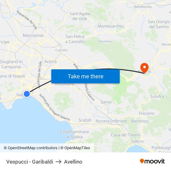 Vespucci - Garibaldi to Avellino map