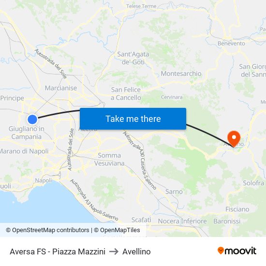 Aversa FS - Piazza Mazzini to Avellino map