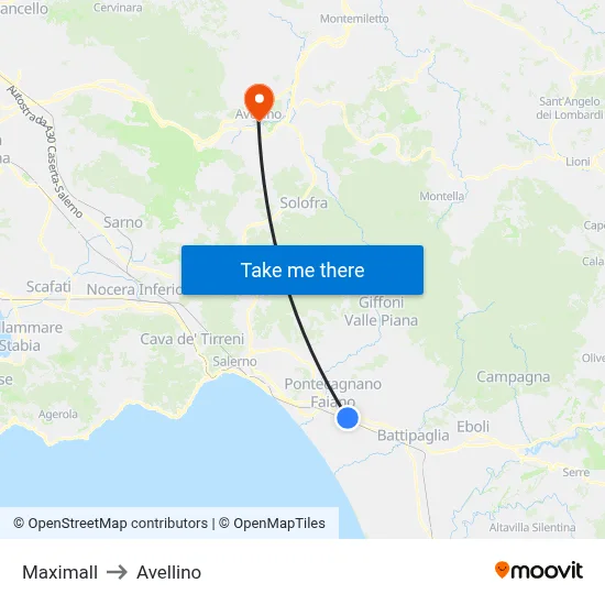 Maximall to Avellino map