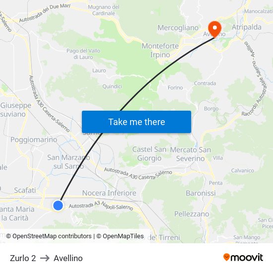 Zurlo 2 to Avellino map