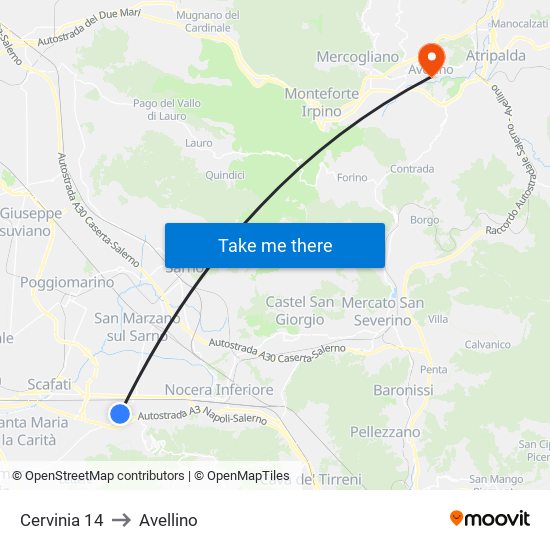 Cervinia 14 to Avellino map
