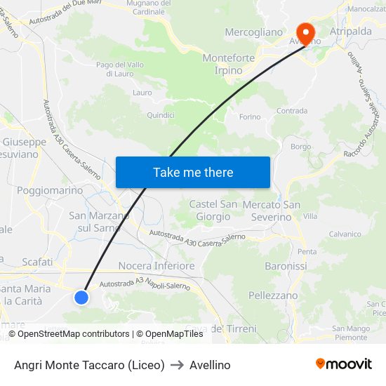 Angri Monte Taccaro (Liceo) to Avellino map