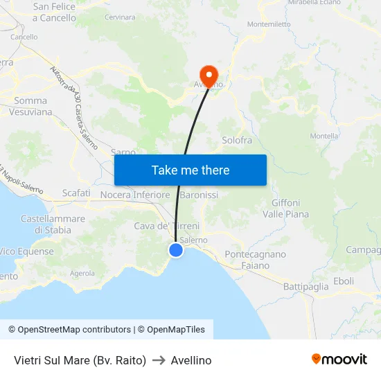 Vietri Sul Mare (Raito Junction) to Avellino map