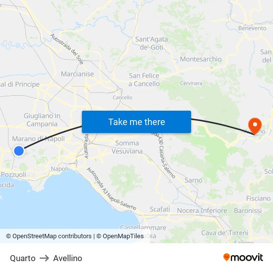 Quarto to Avellino map