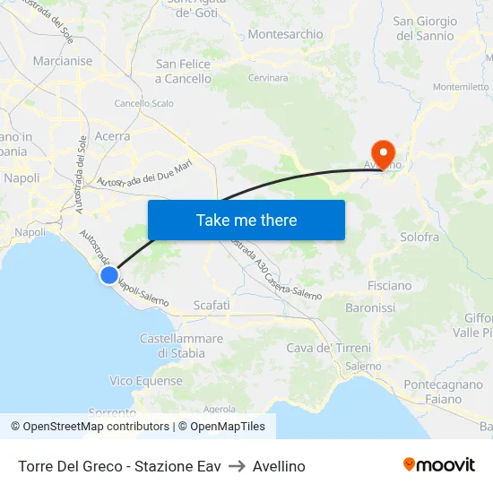 Torre Del Greco - Stazione Eav to Avellino map
